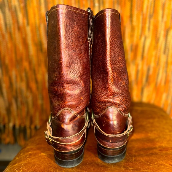 Frye Vintage Harness Cognac Brown Leather Boots 10 Square Toe - Picture 3 of 6